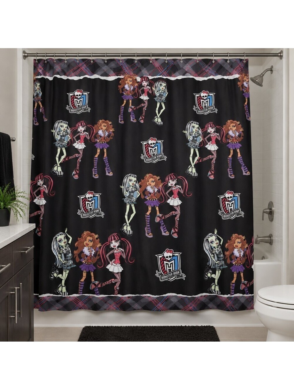 RARE 2013 Monster High Fabric Shower Curtain 72x72 Franco Mattel G1 Bathroom HTF